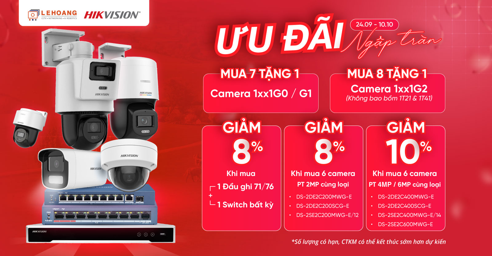 ưu đãi khuyến mãi khi mua camera PT, đầu ghi, switch HIKVISION - Lê Hoàng CCTV